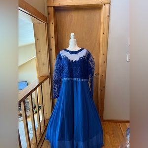 NWT Ibtom Castle royal blue gown.  Lace bodice with sequins, jeweled waist.